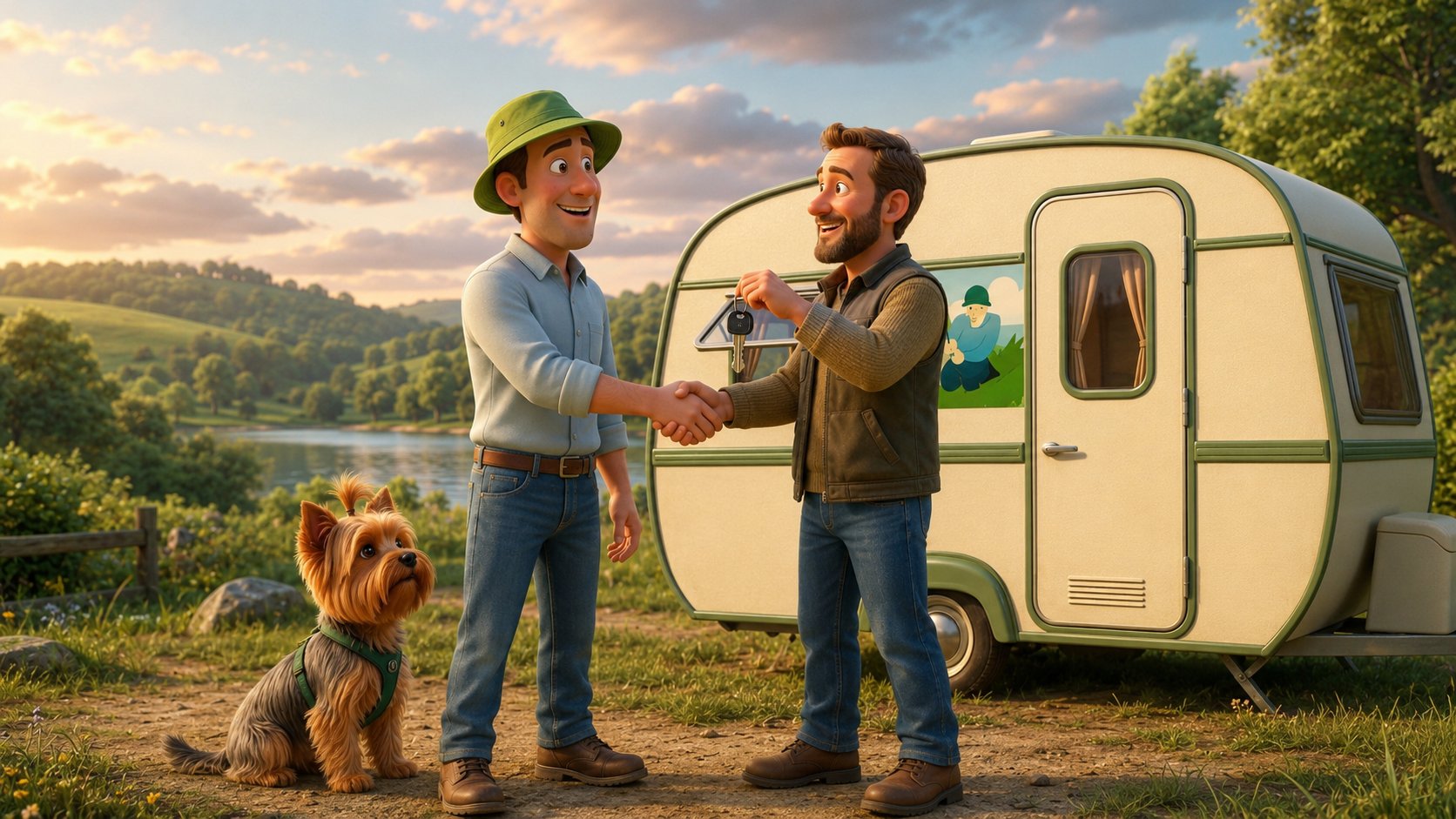 Willy entregando las llaves de una caravana al comprador