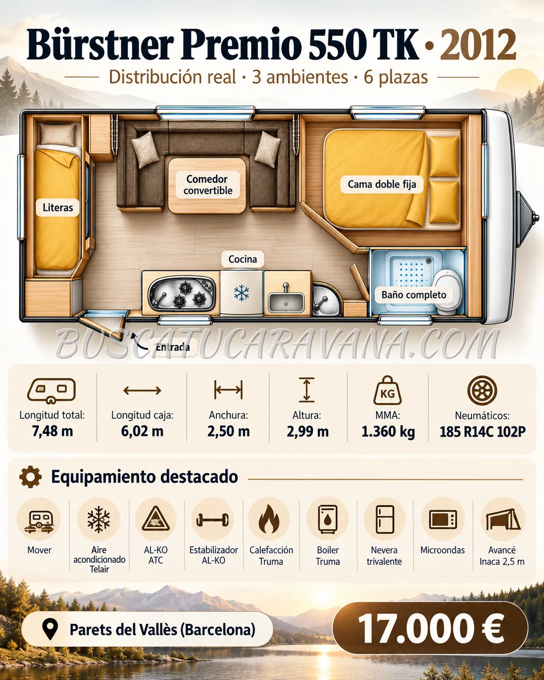 Bürstner Premio 550 TK 2012 | 6 plazas | Mover, Aire y ATC